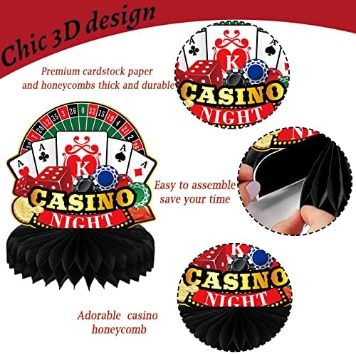 10 Adet Las Vegas Parti Süslemeleri Casino Temalı Centerpieces Masaları Süslemeleri 3D Casino Tema Petek Masa Topper Casino Gece