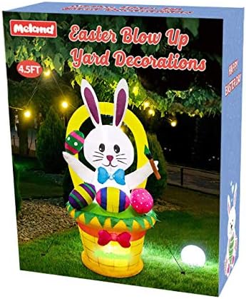 Meland Paskalya Şişme süslemeleri 4.5 FT-Sepet ve renkli yumurta ile şişme tavşan-Parti için ışık ile Paskalya havaya uçurmak