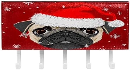 Noel Şapkalı Güzel Köpek Duvarlar için Anahtar ve Posta Tutacağı-Posta Organizatörü ve 5 Kancalı Anahtar Askısı, Ev, Giriş, Ön