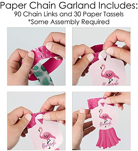Büyük Mutluluk Noktası Pembe Flamingo-Ananas Gibi Parti - 90 Zincir Bağlantı ve 30 Kağıt Püsküllü Dekorasyon Seti-Tropikal Yaz