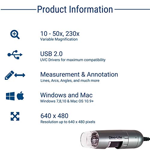 Dino-Lite USB Dijital Mikroskop AM3113-0.3 MP, 10x-50x, 230x Optik Büyütme, Ölçüm
