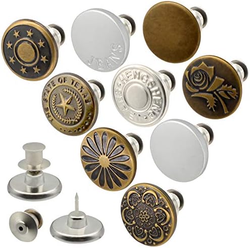 Jean Düğmeleri Pimleri, 9 Adet Ayarlanabilir Pantolon Düğmesi Gergi, 17mm Hiçbir Dikmek Metal Anında Düğmeler Değiştirme Boyutu