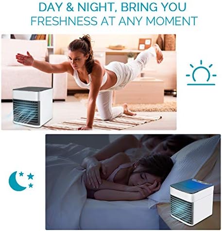 Taşınabilir Klima Fan,Hava Soğutucu, Nemlendirici ve Temizleyici 3-in-1 USB Masaüstü klima ile Waterbox, 7 Renk LED gece ışık