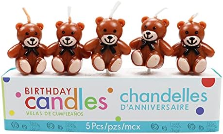 CheeseandU 5 adet/takım Oyuncak Ayı Doğum Günü Mumlar Sevimli Kahverengi Ayı Papyon Doğum Günü Mumlar Çocuklar için Doğum günü