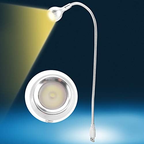 Guoenir Titreşimsiz Masa Lambası, Güvenli LED Mini USB Lamba, Masa için Göz Dostu Metal (Gümüş, Sıcak ışık)
