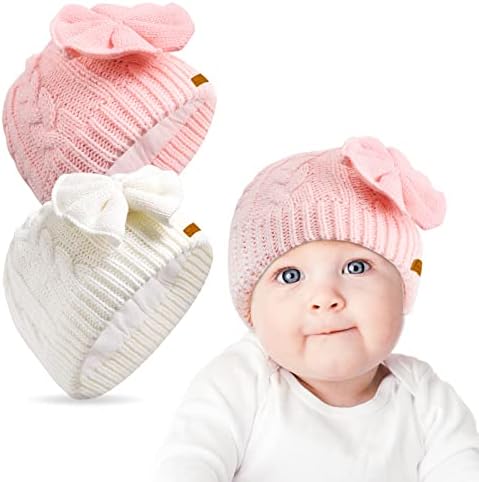 BEAUTİYAND Pamuk Yenidoğan Şapka Bebek Kız Yay Şapka, Kış Sıcak Örme Bebek Şapka Kızlar için, yumuşak Bebek Kız Beanies 2 Paket