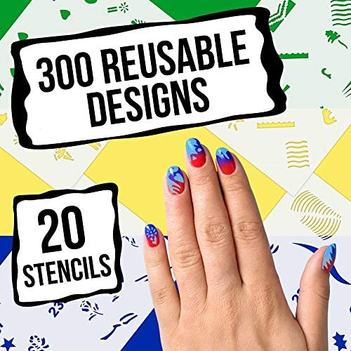 Özel Vücut Sanatı Airbrush Tırnak Şablonları-Tasarım Serisi Seti 12, Her Biri Toplam 360 Tasarım Serisi 12 için 18 Tasarımlı