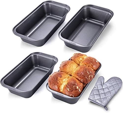 KİTESSENSU Ekmek Pişirme Tavaları, Yapışmaz Karbon Çelik Ekmek Tavası, 8,4 x 4,4 İnç, 4'lü Set, Fırın Eldiveni Dahil
