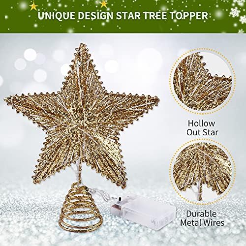 eZAKKA noel ağacı Yıldız Topper, 10 inç Işıltılı Metal Treetop Noel Dekorasyon, noel Hollow-Out Yıldız Ağacı Topper ile ışıkları