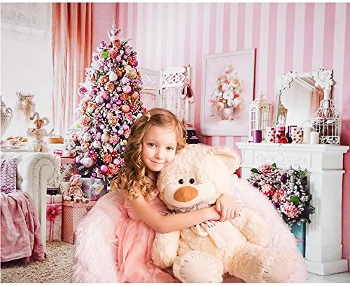 Allenjoy 7x5ft Pembe Iç Odası Noel Dekorasyon Fotoğraf Backdrop ve Stüdyo Sahne Prenses Peri Masalı Noel Arifesi Arka Plan Kız