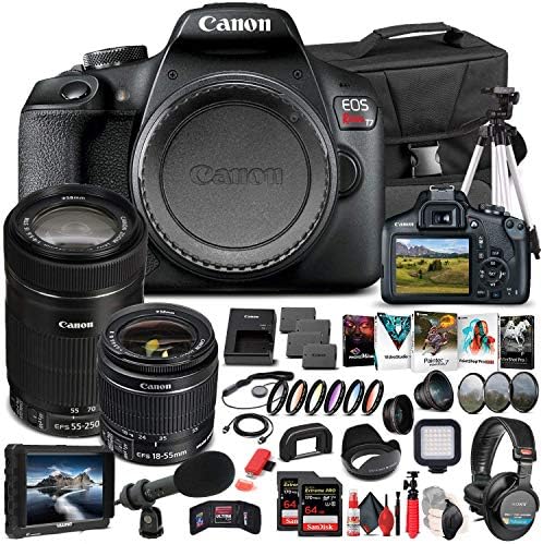 Canon EOS Rebel T7 18-55mm Lensli DSLR Fotoğraf Makinesi ( 2727C002) + EF-S 55-250mm Lens + 4K Monitör + Pro Kulaklık + Pro Mikrofon