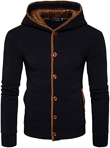 ZDFER Düğme Aşağı Hoodies Mens için, Renk Blok Kapşonlu Ceketler Egzersiz Slim Fit Moda Giyim Tişörtü Ceket