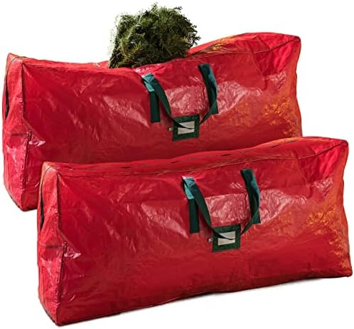 2'li Paket Yapay Ekstra Büyük Noel Ağacı Saklama Çantası-Dayanıklı Takviyeli Kulplu ve Çift Fermuarlı 9 Metrelik Tatil Noel Demonte