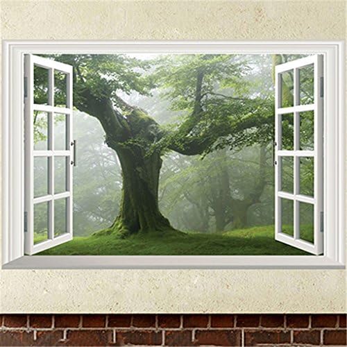 super1798 Yeşil Eski Orman Ağacı 3D Pencere Görünümü Oturma Odası Duvar Sticker Ev DIY Çıkartması
