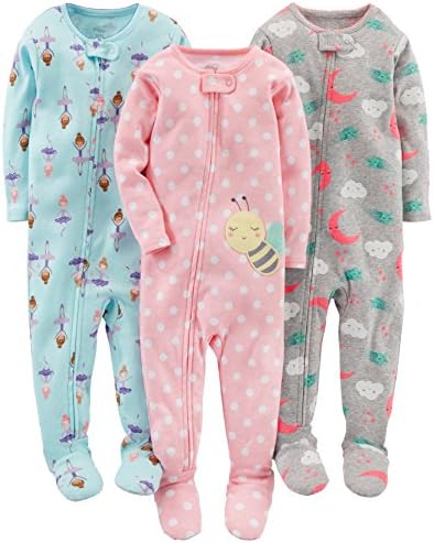 Carter'ın Yürümeye Başlayan Çocuğu ve Bebek Kızlarının Sıkı Oturan Ayaklı Pamuklu Pijamalarından Basit Sevinçler, 3'lü Paket