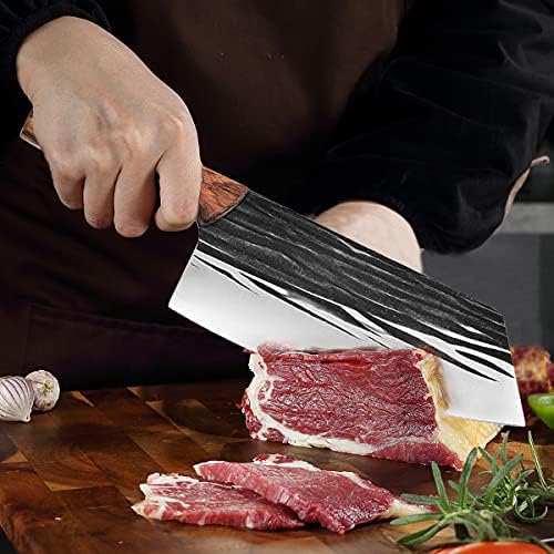 WXCOO Kasap kemiksi saplı bıçak 7.8-inç Tam tang Şef Bıçağı, el Fogred Et Cleaver ile Cep Bıçak Kalemtıraş Yüksek Karbon Çelik