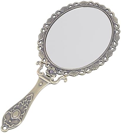 Beaupretty Vintage El Aynası El Makyaj Metal Ayna Seyahat el Aynası Kozmetik Ayna Saplı