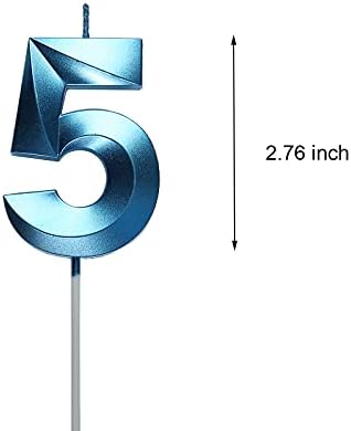 Qj-güneş 2.76 inç Mavi 5 Doğum Günü Mumlar, 3D Numarası 5th Kek Topper Doğum Günü Süslemeleri için Hiçbir 50 51 52 53 54 55 56