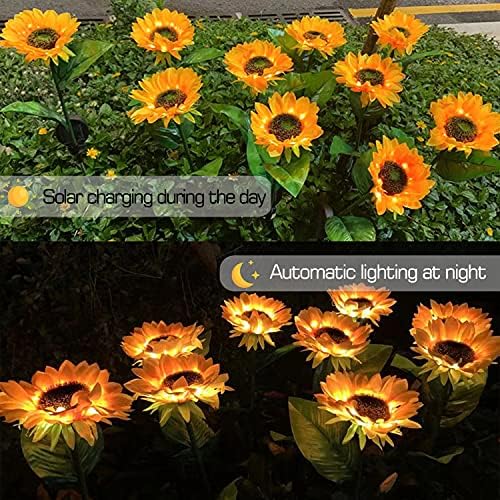 4 Paket açık güneş bahçe ayçiçeği ışıkları,yükseltilmiş 28 LED güneş enerjili ışık ile su geçirmez güneş dekoratif fikirler ışıkları