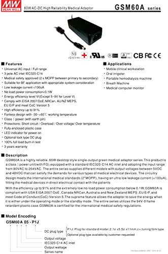Plug-İn AC Adaptörleri 60W 24V 2.5 A Tıbbi Güç Kaynağı