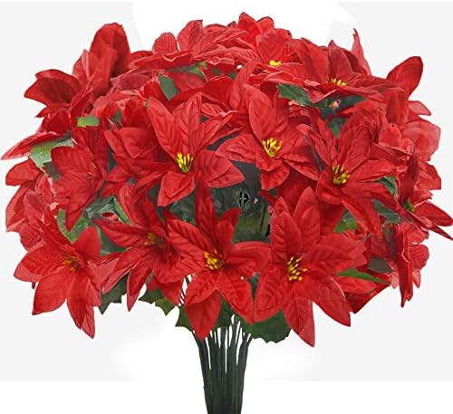6 Paket Kırmızı Yapay Poinsettia Çalılar Ipek Yapay Poinsettia Buket Yapay Noel Çiçekler Kırmızı Çiçek Buketi Noel kırmızı Çiçek