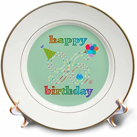 3dRose 96. Doğum Günün Kutlu Olsun, Mum, Balon, Şapka, Renkli Tabaklı Cupcake (cp_352374_1)