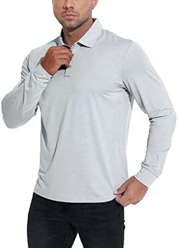 JİM LİGİ erkek Golf Polo Gömlekler-Uzun Kollu Kuru Fit Atletik Tenis Balıkçılık Polyester Gömlek Yaka UPF50 (Hafif)