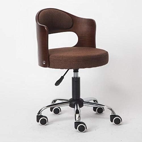 Tekerlekli Tabure Sandalyesi, Kahverengi Keten Kumaş Koltuklu Kuaför Taburesi,Ayarlanabilir Yükseklik 43-53 cm,Desteklenen ağırlık