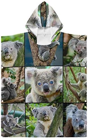 LORONA Çocuklar Gençler Polyester-Pamuk Blend Koala Ayı Kolaj Ağacı Oturan Plaj Havlusu Pelerin Battaniye Giyilebilir Kapşonlu