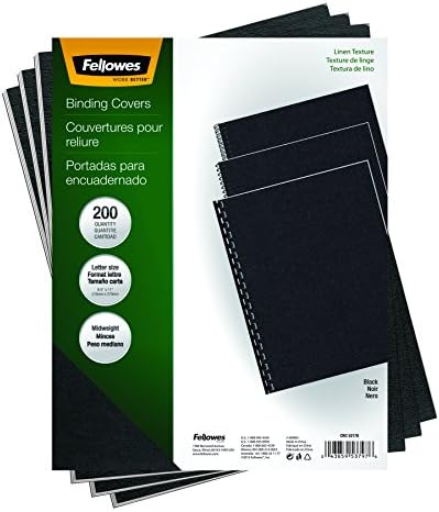 Fellowes Binding Linen Presentation Covers, Mektup, Siyah, 200 Paket (5217001), Siyah Keten