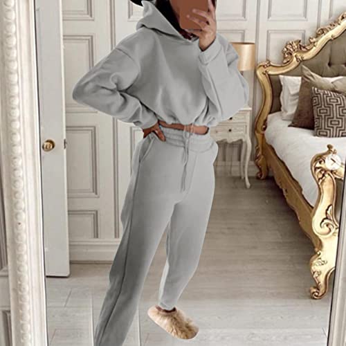 Reokoou kadın 2 Parça Kıyafetler Setleri Uzun Kollu Kapüşonlu Sweatshirt Kırpma Üst ve Uzun Pantolon Eşofman Loungewear