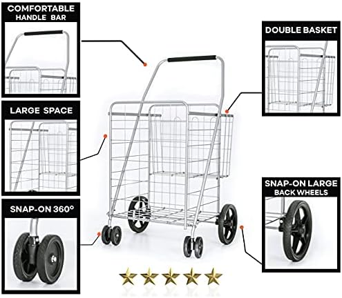 Tekerlekli Yükseltilmiş XL Alışveriş Sepeti, Metal Bakkal Sepeti, Bakkaliye için Alışveriş Sepeti, Uygun Depolama için Katlanır