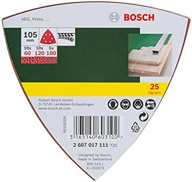 Bosch Ev ve Bahçe 2607017111 Zımpara Kağıdı-Delta Zımpara Makinesi için Set, Kırmızı, 105 mm, 25 Parça Set