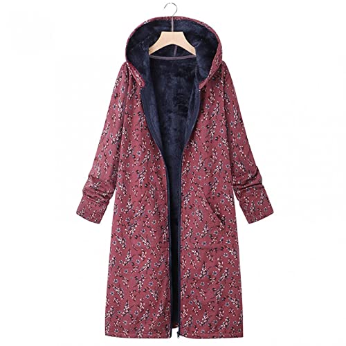 Reokoou Bayan Kapşonlu Sıcak Palto Uzun Kollu fermuarlı ceket Çiçek Baskılı Bulanık Polar Hoodie Dış Giyim ıle Cep