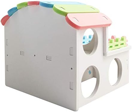 MUMAX Ahşap Hamster Evi, Gökkuşağı Renk Bileşik Villa Tasarım ile Egzersiz Köprü Komik Oturma Kulübe Yuva Oyuncak Gibi Küçük