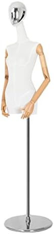 GXFWJD Yetişkin Kadın Kapalı Beyaz Vücut Elbise Formu Manken Torso ile Esnek Arms ve Parmaklar Yüksekliği Ayarlanabilir Metal