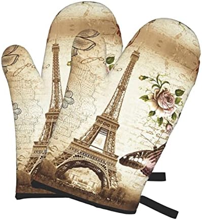 Vintage Paris Eyfel Kulesi kelebek fırın eldiveni ısıya dayanıklı fırın eldiveni mikrodalga eldiven pişirme ızgara ve barbekü
