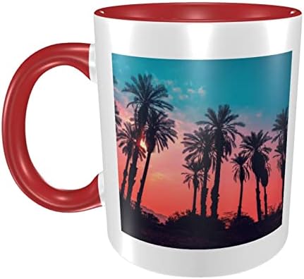 Büyük Seramik Kahve Kupa, Palmiye Ağacı Günbatımı Büyük Çay Bardağı Ofis Ve Ev İçin, Bulaşık Makinesi Ve Mikrodalga Güvenli,
