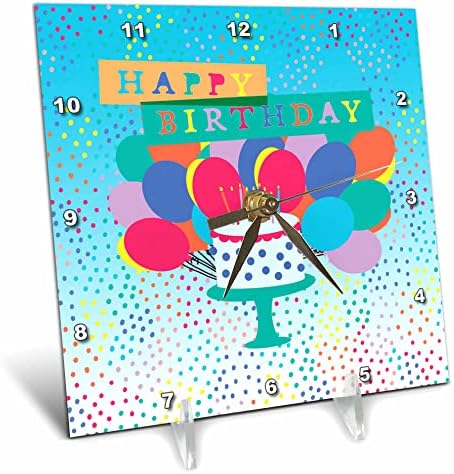 Mumlar, Konfeti ve Balonlarla 3dRose Renkli Mutlu Yıllar Pastası-Masa Saatleri (dc_350711_1)