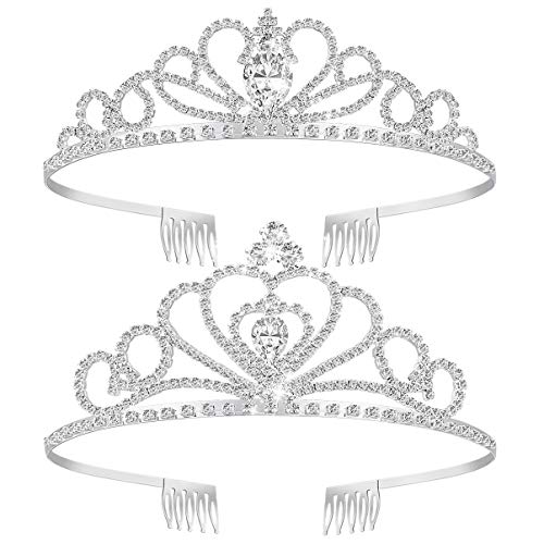 Tiara Taç 2 Paket, Frcolor Kristal Rhinestones Tiara Düğün Gelin Doğum Günü Tiara Kafa Prenses Taç Tarak ile