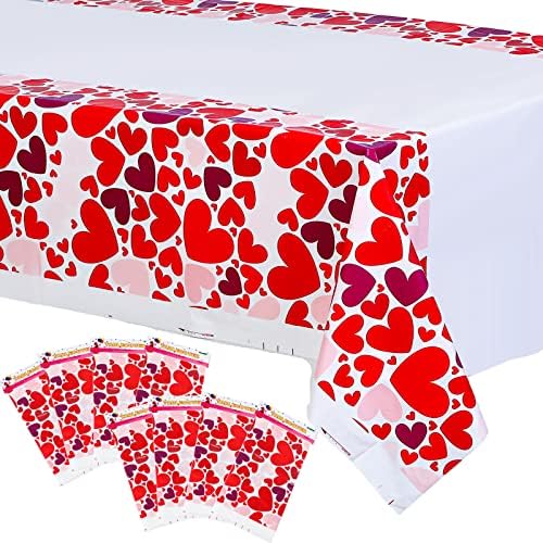 10 Adet Sevgililer Plastik Masa Örtüsü Dikdörtgen Plastik Masa Örtüsü Pembe Kırmızı Kalpler Tek Kullanımlık Masa Örtüsü Yaratıcı