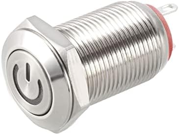 uxcell Mandallama Metal Push Button Anahtarı Düz Kafa 12mm Montaj Dia 1NO 3-6 V Sarı led ışık