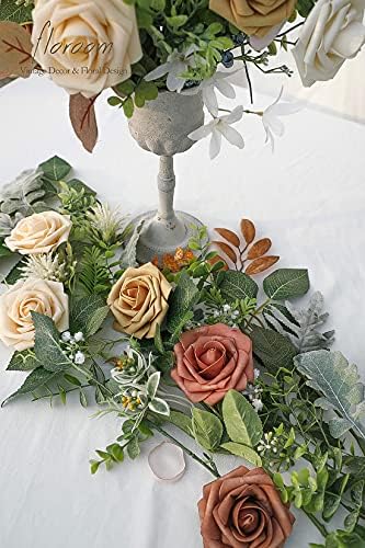 Floroom yapay çiçekler 25 pcs Gerçek Görünümlü Yanmış Turuncu Ombre Renk Köpük Sahte Güller ile Kaynaklanıyor için DIY Düğün
