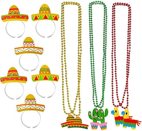 Yewong 6 Adet Cinco De Mayo Sombrero parti şapkaları Bantlar 6 Adet Fiesta Kolye Boncuk Meksika Doğum Günü Partisi Iyilik Malzemeleri