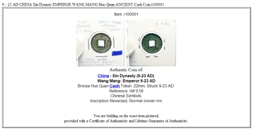 1655 CN 9-23 AD ÇİN Xin Hanedanı İMPARATORU WANG MANG Huo Nakit İyi Sertifikasız