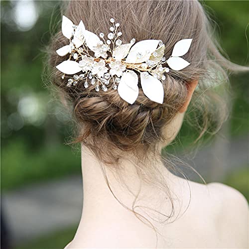 Gelin Saç Tarak, yaprak Gelin saç tokası Parça Altın Çiçek Rhinestones Nedime Başlığı Düğün Balo Saç Aksesuarları, Kadınlar ve