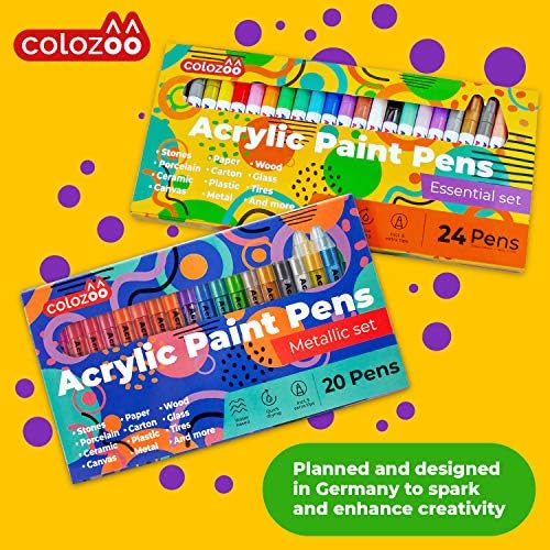Colozoo Su Geçirmez Akrilik boya kalemleri için Kaya Boyama / Set 24 İşaretleyiciler ile 20x1. 5mm ve 4x0. 7mm İpucu