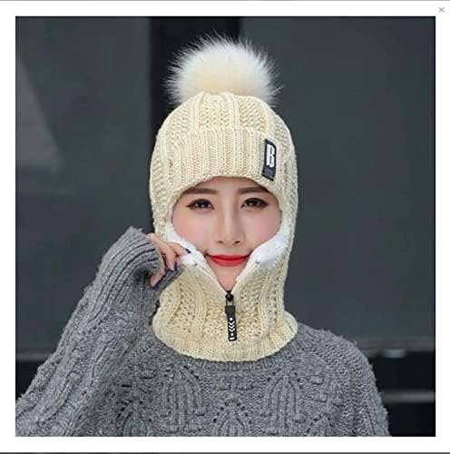 MISHUO Kadın Kış Siyam Rüzgar Geçirmez Şapka 3 in 1 Kış Kadın Yün Örme Şapka Kış Açık Kayak Örgü Şapka