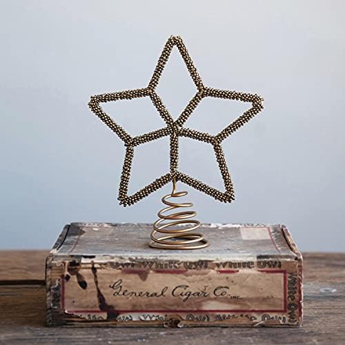 Bir Tatil Yolu 7.5-İnç Boncuklu Altın Metal Yıldız Noel Ağacı Topper Dekorasyon-Dekoratif Hafif Rustik Ülke Çiftlik, Orta Yüzyıl