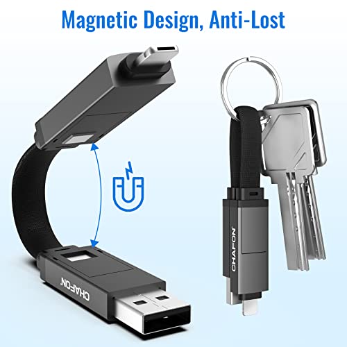 CHAFON Çoklu Şarj Kablosu Kısa, Manyetik Anahtarlık 5 in 1 USB Şarj Aleti Veri Kablosu, PD 60W USB A/C'den Tip C'ye, Mikro USB